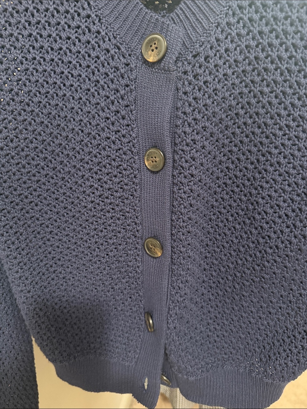 J. Crew Navy Open-Knit Button Cardigan small new - Picture 3 of 3